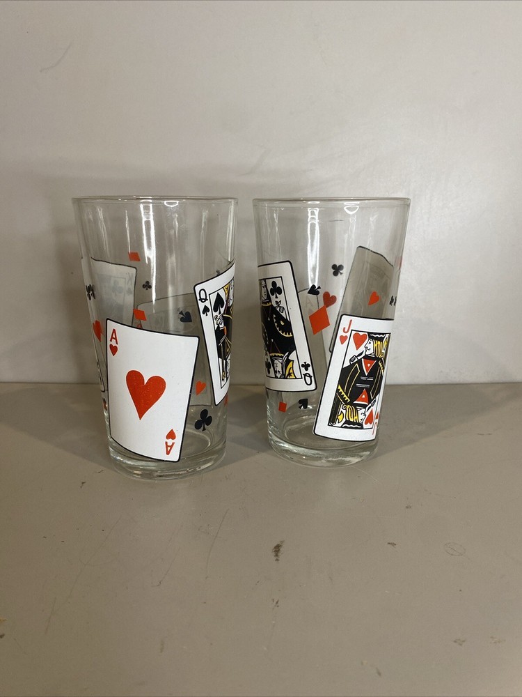 2-Vintage Mid Century Modern 1960’s Highball Glasses Poker Hands