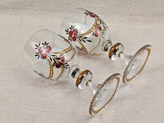 Antique Römer wine glasses, decorated with hand-painted enamel and gilding 30s