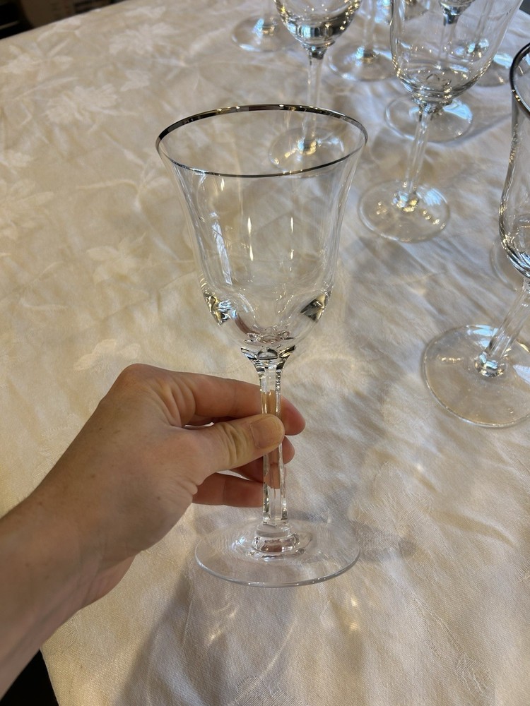 Set Of 7 Lenox Maywood Platinum Trim Water Goblets 7.5 Inches Tall 3 3/4 Dia