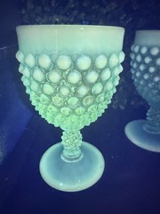 *GLOWS* Vintage Fenton Blue Opalescent Hobnail Goblets – Set of 2