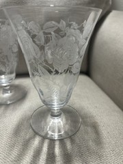 Morgantown American Beauty (Roses) Etched Iced Tea Glasses 5 5/8 Inches (set 4)