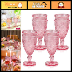Elegant Pink Wine Goblets Set of 4 – Stylish Drinking Glasses for Parties & Wedd