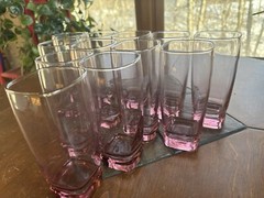 Rare Pink Depression Glass Tumblers Drink Ware Square Weighted Base Set of 12