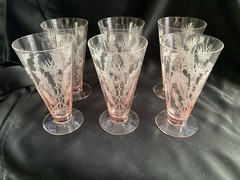 Tiffin Modernistic Pink Art Deco Iced Tea Glasses Lot Of 6 Circa 1925 So Rare!!!