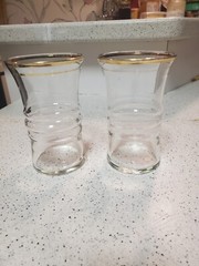 MCM Clear With Gold Rim Anchor Hocking Water Goblet Glasses Vintage Set of 2