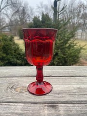 Vintage Ruby Red Viking Glass Arlington Pattern Goblet – About 3.75″Wx7″H