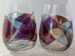Cornet B Hand Blown Art Glass Tumblers Set Iridescent Multicolor Modern Barware