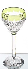 Val St Lambert Lime Green Peridot Reseda Cut to Clear Crystal Wine Hock Goblet