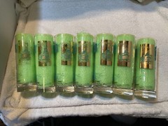 Lot of 7 Vintage Libbey Southern Comfort 22K Gold & Aqua Riverboat Barware GUC
