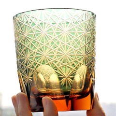Whiskey Glasses Tumbler Hand Cut Crystal Colored Glass Edo Kiriko 9oz Green