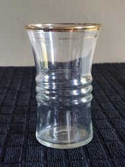 9 oz Gold Rimmed Flat Tumbler by Anchor Hocking Vintage • 4⅝» Tall