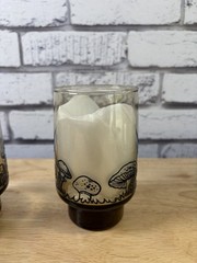 Vintage Libby Smoke Brown Raised Embossed Mushroom Glass Tumblers Set of 7 Merry
