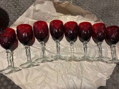 Set Of 8 Cristal D’Arques Durand Antique Ruby Red Goblets 8” Wine Water Glasses