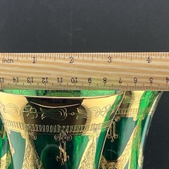 Set of 6 Mouth Blown Arte Italica Medici 24-K Gold/Green Champagne Flutes *READ*