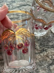 Set/6 Northwood & Co. Cherry Cable Ruby & Gold Chinoiserie Glasses Carnival