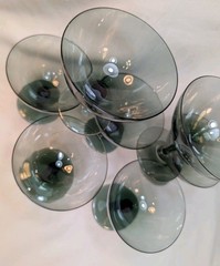 MCM Smokey Chrome Green Ribbed Champagne Glasses Libbey? Set of 7