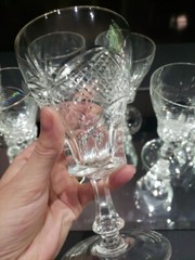 (7) WATER glasses Goblets Crystal, antique cut diamond crosshatch & fans