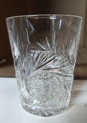 Antique Cut Crystal Tumbler 20-Point Hobstar Pinwheel Garter Pattern Glass 4″