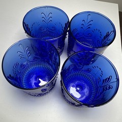 Set of 4 PILGRIM Glass ADAMS Cobalt DOUBLE OLD FASHION 16oz ROCK Whiskey TUMBLER