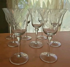 11 VTG Crystal Etched Wine Glasses Elegant Floral Design 2 Sizes