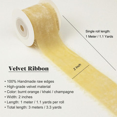 Burnt Orange Champagne & Khaki Velvet Ribbon Set – 2 Inch Wide Fall Handmade Fri