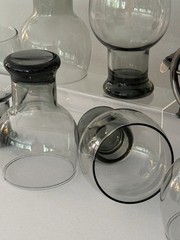 6 Vintage Federal Glass SUNDOWN Smoke Gray Pedestal Goblets, Retro Barware 1960s