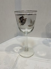 6 Vtg MCM Silver Rim Stemmed Frosted Wine Glasses Metallic Leaf Goblet 7.25″