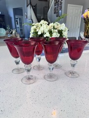 Set of 6 Home Studio Heartland Amber Red Glass Goblets 8” Tall – Pristine