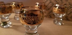 Bohemia Crystalex Czech Republic Set 6 Ornate Raised Gold Design Jessie Brandy