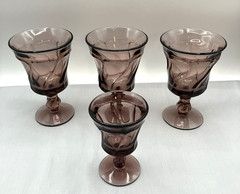 4 Fostoria Jamestown Purple Water Goblets Set Vintage Elegant Swirl Stemware