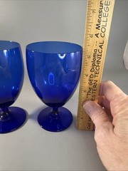 Set Of 2 Cobalt Blue Crystal Water Goblets 5.25” Tall 10 Oz. Pedestal Glasses