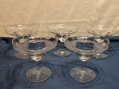 Vtg 5 Floral Etched Margarita Glasses/Shrimp Cocktail Dessert 6 Matching Plates