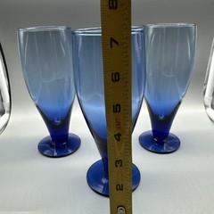 3 Vintage Cobalt Blue Pedestal Handblown Drinking Iced Tea Glasses Water Goblets