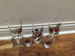 2 Vintage Libbey Franciscan apple ?Glass ice tea goblets split bulb stem Apple