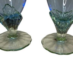 * 2 Italian Bormioli Rocco Bahia Bi Color Goblets Glasses Emerald Green Base &