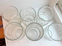 Bartlett Collins Etched Frosted Gold Trim Fruit Glasses Set 4 tumblers Vintage
