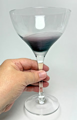 Qualia 2 Topaz Martini Wine Glasses Clear Purple Swirl Mouth Blown Amethyst Bar