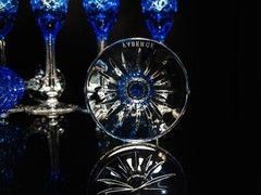 Faberge Sky Blue Colored Crystal Champagne Flutes Set of 6 NIB