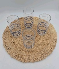 Vintage Set of 4 Libbey Blue Heart 16oz Drinking Glasses Country Core Farmhouse