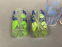 Lot 6 Vtg Kraft Swanky Swigs Juice Drink Glasses Floral Graphics 3.5″~Pre-Owned