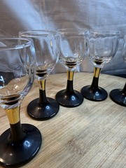 Vintage Rocco Bormioli Black Stem Cordial Wine Glasses Gold Accent Set Of 6