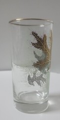 Libbey High Ball Glasses – Golden Oak Leaves with Gold Rim – Set of 2
