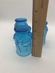 ANCHOR HOCKING RAINFLOWER Blue Turquoise 4” Flat Juice Glasses Lot of 3