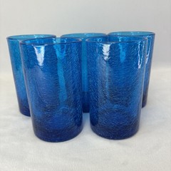 Cobalt Blue Crackle Glass Tumbler set of 5