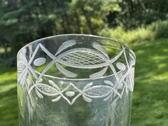 Antique 18th Century Engraved Blown Flint Glass Wine Or Ale Glass 1780