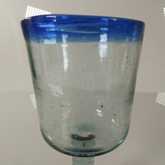 Clear & CoBalt Blue with Swirl Hand Blown Pedestal Stem Drinking Wine Goblet
