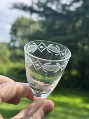 Antique 18th Century Engraved Blown Flint Glass Wine Or Ale Glass 1780