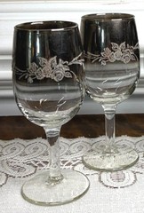 Vintage, Queens Lusterware,Silver Fade, Ombre, Smoked, Etched Wine, Spirit Glass