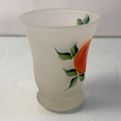 Vintage Milk Glass Tumbler Hand Painted Orange Fruit Juice Glass 3″ Tall