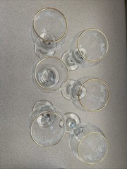 Arby’s Vintage Set of 6 LIBBEY Christmas Tree Winter Gold Rim Wine Goblets